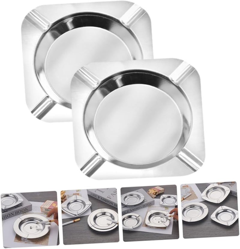 Zerodeko 2 Pack Stainless Steel Square Ashtray with Slot Design for Home Office Car Patio - Image 5